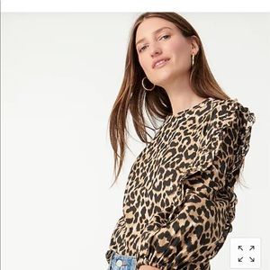 NWT J. Crew Leopard Ruffle Sleeve Blouse, Small